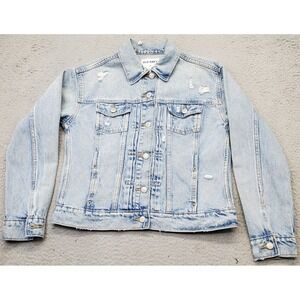 Old Navy Denim Jacket‎ Womens XS Blue Cotton Long Sleeve Distressed Button Front